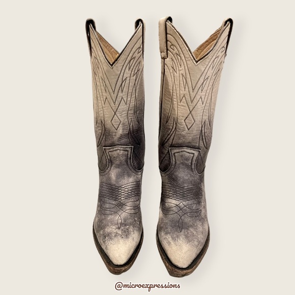 $499 Frye Billy Pull On Ombre Distressed Vintage Black White Western Cowboy Boot - Picture 6 of 13